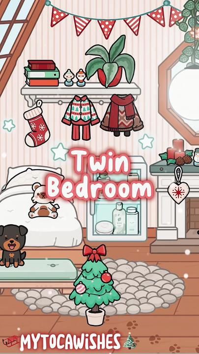 Toca Life Twins Room, Toca Life Christmas House Idea, Toca Boca Christmas Bedroom, Toca Boca Christmas Kitchen, Twins Room Toca Boca, Toca Boca Room Ideas For Twins, Christmas House Toca Boca, Toca Boca Twins Room Ideas, Twin Bedroom Toca Boca