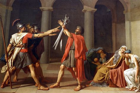 man holding swords in front of knights painting #picture #swords #rome #Rome #painting #men #Neoclassicism #brothers #mother #wife #oath #swords oath Horatii Jacques-Louis David The Oath of the Horatii Jacques-Louis DAVID #1080P #wallpaper #hdwallpaper #desktop Jacque Louis David, Oath Of The Horatii, Neoclassical Painting, David Painting, Neoclassical Art, Jacques Louis David, Tableaux Vivants, Rome Antique, Classical Antiquity