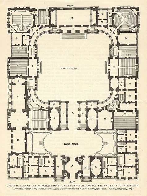 Original plan by Robert Adam of the ground floor of Old College. | by TheUniversityofEdinburgh University Floor Plan Architecture, University Layout Plan, Boarding School Floor Plan, Boarding School Layout, College Floor Plan, University Floor Plan, College Layout, Library Floor Plan, School Building Plans