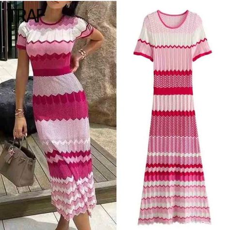 Beautiful Chevron Print Knit Dress In Pink Navy Blue Party Dress, Bodycon Long Dress, Maxi Dress Casual, Ruched Maxi Dress, Long Bodycon Dress, Knit Maxi Dress, Crochet Clothing, Backless Maxi Dresses, Lace Sheath Dress