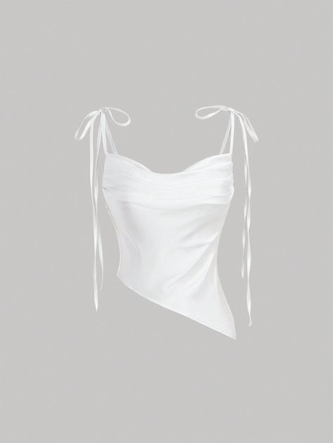 Women's Solid Color Simple Tie-Up Cami Top White Casual   Woven Fabric Plain Cami Non-Stretch  Women Clothing, size features are:Bust: ,Length: ,Sleeve Length: Cute White Tops, White Flowy Top, White Spandex, Preppy Shoes, Lace Splicing, Women Tank Tops, Lace Hem, Cute Everyday Outfits, Flowy Tops