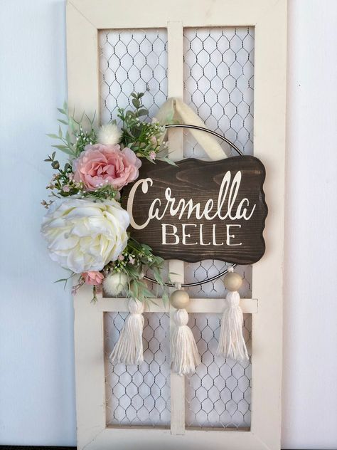 Hospital Door Hanger Boho, Baby Girl Door Hanger, Hospital Door Hanger Girl, Hospital Door Wreaths, Baby Girl Sign, Boho Baby Nursery, Girls Nursery Floral, Hospital Door Hanger, Nursery Door