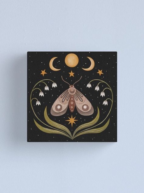 Magnet Canvas Painting Ideas, Witchy Art Painting, Simple Paint Ideas, Witchy Painting Ideas, Witchy Painting, Three Canvas Painting, Celestial Painting, Three Moons, Painted Box