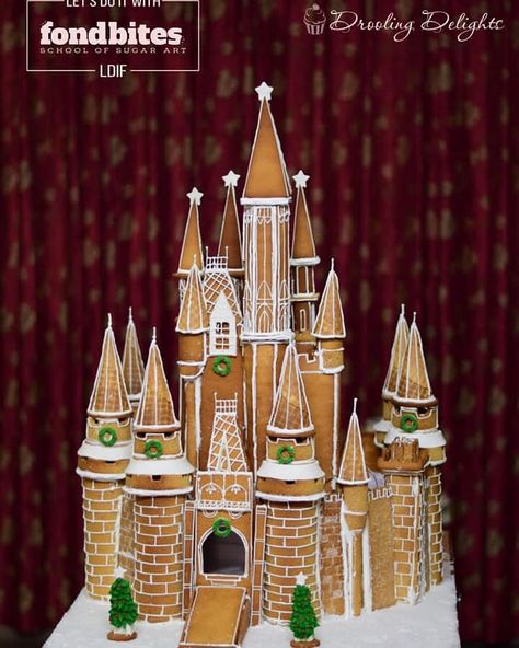 Winter Wonderland  by Swapna Nair Gingerbread Castle Ideas, Gingerbread Math, Christmas Desserts Cakes, Graham Cracker Gingerbread House, Gingerbread Castle, Gingerbread Creations, Castle Crafts, Princess Castle Cake, Christmas Themed Cake