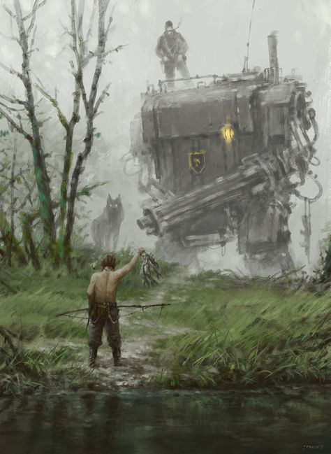 Jakub rozalski 1920 true fishermans Jakub Rozalski, Dystopian Art, Apocalypse Aesthetic, Post Apocalyptic Art, Apocalypse Art, The Longest Journey, Arte Cyberpunk, Post Apocalypse, Arte Inspo