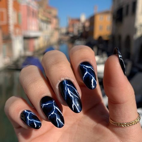 Thunderstorm Nails, Lightning Nails, Blue Nails, Cute Nails, Nail Inspo, Hair And Nails, Jay, Manicure, Nails