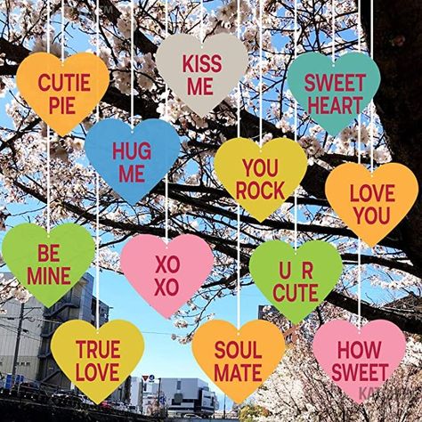 Conversation Hearts Decorations, Valentine Tree Decorations, Valentine Conversation Hearts, Valentines Day Banner, Valentine Backdrop, Saint Valentin Diy, Valentines Bricolage, Valentines Party Decor, Dance Decorations