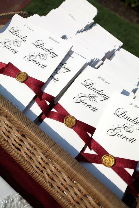 Programs, went with wax seal instread of bow since wedding was at historic mansion Historic Mansion, Wedding Program, Wax Seal, Wedding Programs, Table Numbers, Wax Seals, Picnic Basket, Seals, Invitation Cards