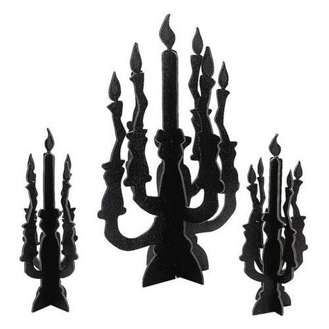 Add some Gothic ambiance to your Halloween party with our Halloween Candelabras. These glittery 3D Candelabras have Glow In the Dark Flames. Quantity: 3 Candelabras per package Dimensions: 11 1/2 inches to 18 inches Materials: Glittery Foam Ships flat. Simple assembly required. Decendents Party, Wednesday Addams Birthday, Halloween Candelabra, Candelabra Centerpieces, Descendants Party, Day Of The Dead Party, Candelabra Centerpiece, Rococo Furniture, Edgar Allen