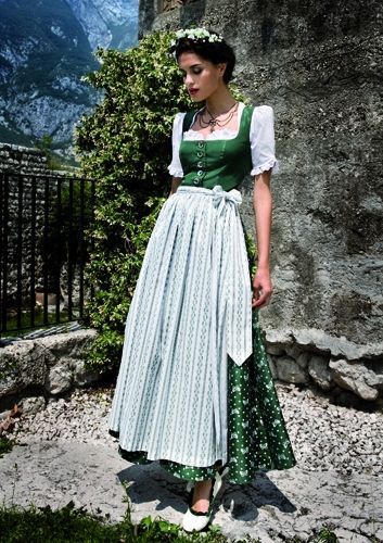 Traditional Dirndl Germany, Austrian Clothing, Green Dirndl, Austrian Clothes, Drindl Dress, Folklore Fashion, German Costume, German Outfit, German Dress