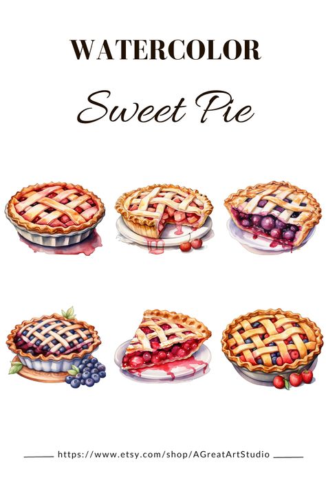 Pie Illustration Art, Pie Art Illustration, Cherry Pie Illustration, Pie Reference, Watercolor Pie, Cartoon Pie, Pie Tattoo, Pie Painting, Pie Logo