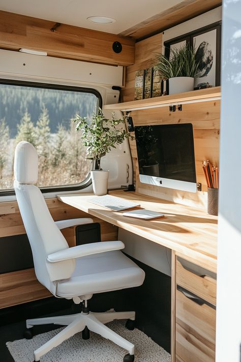 Remote work camper interior. Plywood desk with ergonomic white chair.

In today's hyper-connected world, the concept of a traditional office is increasingly becoming a relic of the past. Digital nomads are constantly on the hunt for the perfect balance between comfort and productivity, and the RV home office trend seems to be the current frontier.

Read more: https://tastyinteriors.com/generated-post-50-minimalist-rv-home-office-setups-mobile-workspaces-for-digital-nomads/ Moroccan Tile Floor, Tent Platform, Plywood Desk, Rv Home, Rv Homes, Boho Patio, Traditional Office, Camper Interior, Van Design