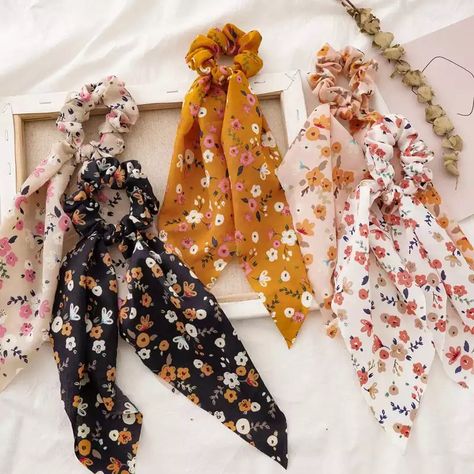 Hair Accessories Ponytail, Ribbon Hair Ties, Dunner Wordend Haar, Multi Colored Hair, Hair Rubber Bands, Tie Women, Silky Scarf, Elastic Hair Bands, Floral Scarf