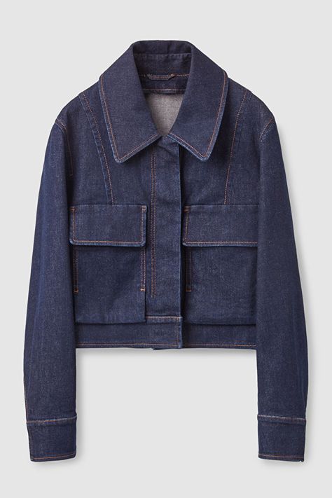 Made from an organic cotton-blend with stretch, this utility-style, cropped denim jacket has a relaxed fit and features detailed stitching, press folds on the sleeves and oversized patch pockets. - Hidden placket - Tabs at back - Organic cotton is grown from non-genetically modified seeds without chemical fertilizers or pesticides 55% Organic cotton, 42% Tencel™ lyocell, 3% Elastane / Machine washable Back length of size 6 is 19" / Model is 5'9" tall and wearing a size 6 Mode Jeans, Cropped Denim Jacket, Women's Coats & Jackets, Cropped Denim, Utility Jacket, Crop Jacket, Coats Jackets Women, Moda Casual, Jean Jacket