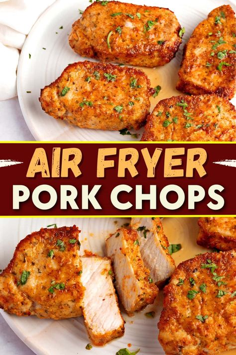 Air fryer pork chops are my newest obsession. They’re a delicious, healthy twist on classic pork chop recipes with all the flavor but much less grease. Thick Pork Chops Recipes, Air Fry Boneless Pork Chops, Thick Pork Chops In Air Fryer, Air Fried Pork Chops Boneless, Air Fry Pork Chops Boneless, Boneless Pork Chop Recipes Air Fryer, Pork Chop In Air Fryer, Pork Chop Air Fryer Recipes, Pork Chops Air Fryer Recipes