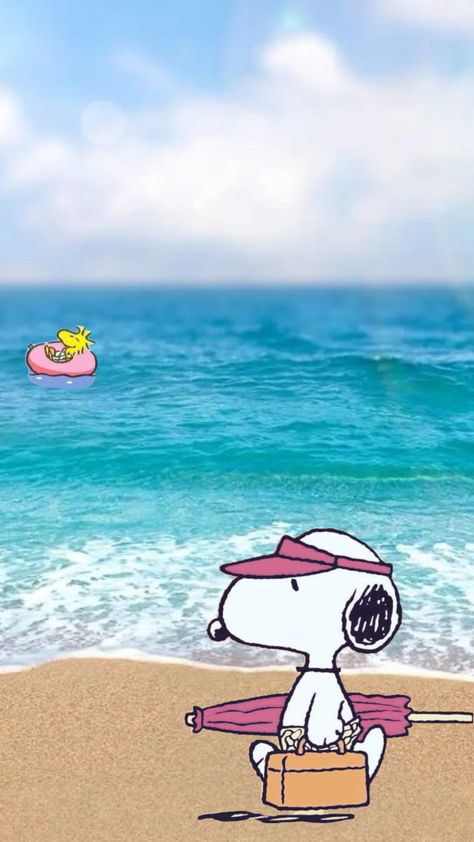 #snoopy#beach#cute#supersimple#simples Summer Snoopy, Rainy Good Morning, Charlie Brown Wallpaper, Peanuts Wallpaper, Woodstock Snoopy, Snoopy Birthday, Charlie Brown Halloween, Snoopy Images, Peanuts Snoopy Woodstock