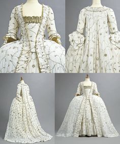 Large Gowns, 1770s Fashion, Court Gown, Moda Medieval, Metal Embroidery, 1700 Fashion, Silver Tape, Historical Gowns, 18th Century Dress