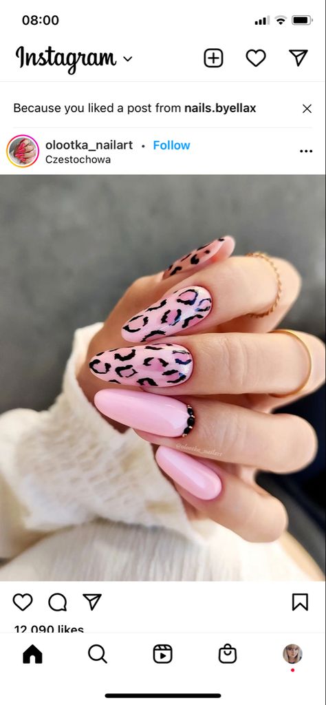 Pink Leopard Nails, Animal Print Nails Art, Leopard Nails, Animal Print Nails, Pink Acrylic Nails, Pink Leopard, Almond Nails, Stylish Nails, Acrylic Nails