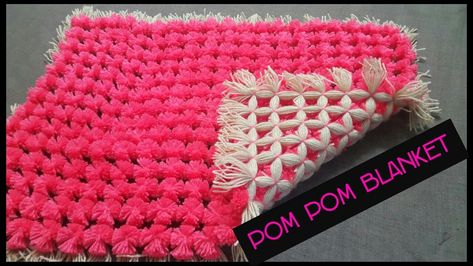 Pompom blanket Pom Pom Blanket Diy, Pom Pom Baby Blanket, Diy Pom Pom Rug, Loom Blanket, Pompom Blanket, Loom Knitting For Beginners, Clover Pom Pom Maker, Loom Board, Knitting Things