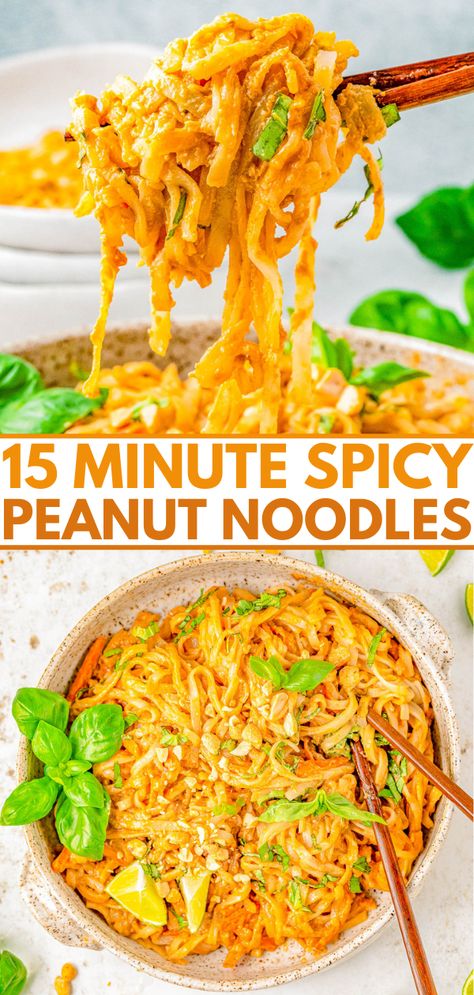 Peanut Noodles Recipe, Thai Peanut Noodles, Spicy Peanut Noodles, Homemade Peanut Sauce, Gluten Free Comfort Food, Dinner Vegetarian, Spicy Peanut Sauce, Peanut Noodles, Thai Peanut