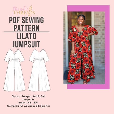 Ankara Jumpsuit, Jumpsuit Pattern Sewing, Coat Pattern Sewing, Romper Pattern, Jumpsuit Pattern, Crafty Stuff, Pdf Sewing Patterns, Pattern Download, Sewing Clothes