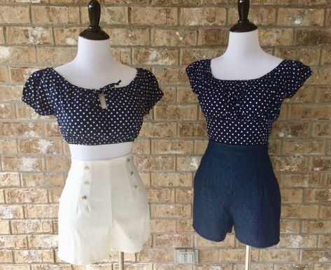 My Handmade Crop and fitted bodice Retro Style Peasant Tops. Made with stretch cotton poplin for the perfect fit. #ritablouse #peasanttop #handmaderetro 50s Tops, 50s Fashion Diy, 50s Crop Top, 50s Party Outfit, 1950s Style Fitted Collared Top, Fitted Rockabilly Tops For Summer, 1950s Style Short Sleeve Cotton Top, 1940s Crop Top, Vintage Outfits Aesthetic