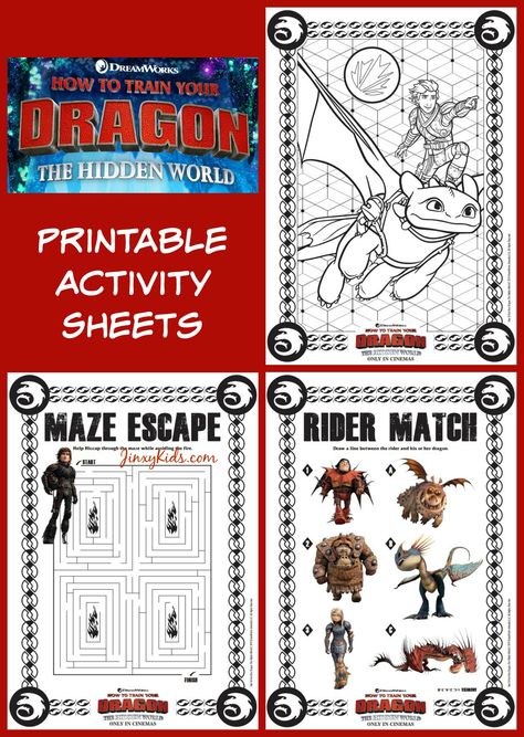 How to Train Your Dragon Printable Activity Sheets - Print these fun coloring pages, puzzles and more! #HTTYD #dragons #printables #Printablesforkids How To Train Your Dragon Activities, How To Train Your Dragon Party Games, Dragon Activities, Httyd Party, Dragon Printable, Dragon Cupcakes, Printable Activity Sheets, Night Fury Dragon, Movie Crafts