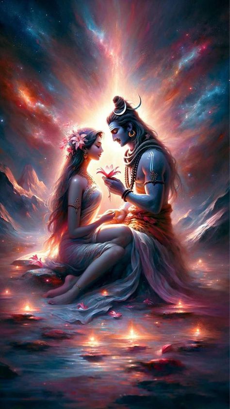 In the divine dance of life, we, Shiva and Shakti, exemplify ultimate balance and unity. To our beloved Twin Flame lovers, remember, you're two halves of the same divine flame. Your love, like ours, transcends physicality and merges in spiritual oneness. Journey together with patience, unconditional love, trust, and let destiny manifest! Mahadev Parvati, Shiv Parvati, Soulful Art, Pictures Of Shiva, Lord Wallpapers, Shiva Lord, Shiva Tattoo, Shiva Parvati Images, Twin Flame Love