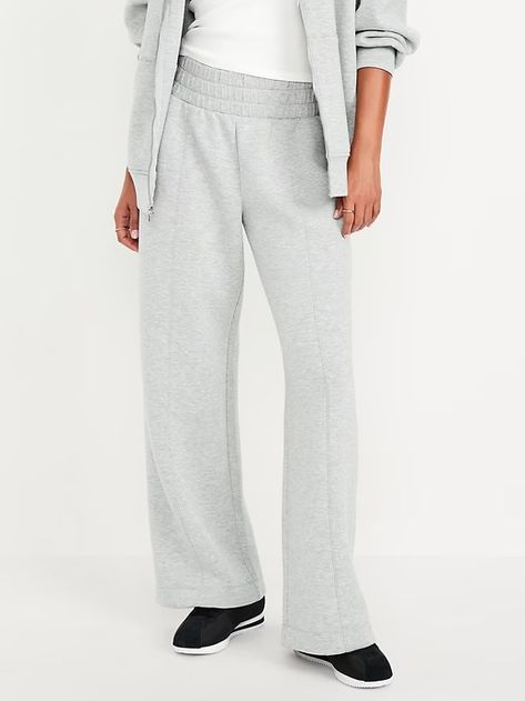 High-Waisted Bounce Fleece Wide-Leg Pants | Old Navy Perfect Pant, Active Wear Pants, Family Maternity, Trouser Style, Old Navy Women, Navy Pants, Petite Size, Belly Button, Heather Gray