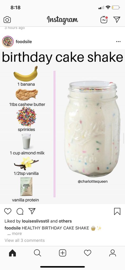 Things To Make With A Blender, Birthday Cake Shake, Cake Shake, Fruit Smoothie Recipes Healthy, Smoothie Drink Recipes, Milkshake Recipes, Easy Smoothie Recipes, Healthy Drinks Recipes, Starbucks Recipes