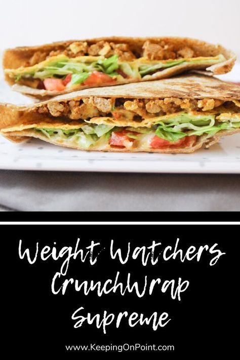 Weight Watchers Crunchwrap Supreme - only 6 points for blue and purple, 8 points for green! Weight Watchers Chimichangas, Weight Watchers Crunch Wrap Supreme, Ww Crunch Wrap Supreme, Weight Watchers Taco Bell, Zero Point Lunch Weight Watchers, Crunch Wrap Supreme Recipe Healthy, Weight Watchers Crunch Wrap, Weight Watchers Tacos, Weight Watchers Quesadilla