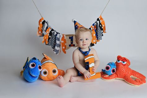 Nemo Themed First Birthday, Finding Dory First Birthday, Finding Nemo Birthday Decorations, Nemo Photoshoot, Finding Nemo First Birthday Boy, Finding Nemo 1st Birthday Party Ideas, Nemo First Birthday Party, Nemo 1st Birthday Party, Finding Nemo 1st Birthday