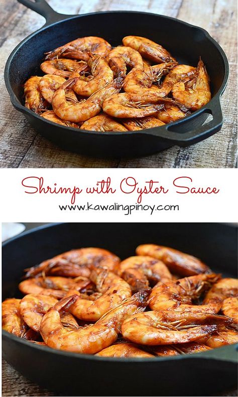 Shrimp with Oyster Sauce is a seafood dish made with shrimps cooked in tomato sauce and oyster sauce Recipes With Oyster Sauce, Cheesy Grits, Easy Shrimp, Shrimp Dishes, Oyster Sauce, How To Cook Shrimp, Cast Iron Skillet, Iron Skillet, Fish Dishes