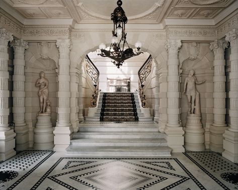 Inside This Mesmerizing Paris Mansion by AD100 Decorator Jacques Grange | Architectural Digest Jacques Grange Interior Design, French Cathedrals Interior, French Chateau Staircase, Paris Mansion, Jacques Grange Paris Apartment, Parisian Mansion, Castle Grand Staircase, Palace Grand Staircase, Maximalism Decor