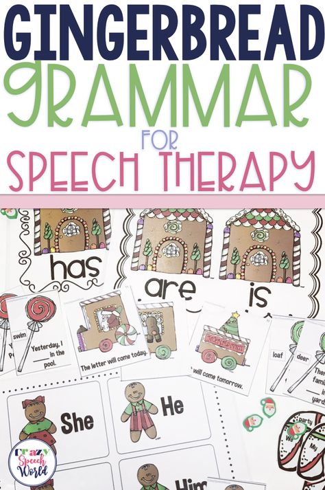 Gingerbread Grammar {plus FREEBIE} for speech therapy Gingerbread Man Speech Therapy Activities, Goals Word, Ginger Breadman, Developmental Therapy, How To Teach Grammar, December Themes, Rti Interventions, December Weather, December Reading