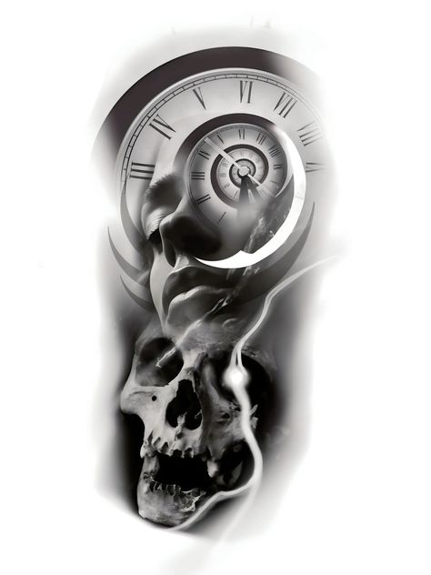 Skull With Clock Tattoo Design, Eye Tattoo With Clock, Skull Clock Tattoo Design, Tattoo With Clock, Dark Disney Tattoo, Beautiful Angel Tattoos, Realistic Eye Tattoo, Watch Tattoo Design, Dove Tattoo Design