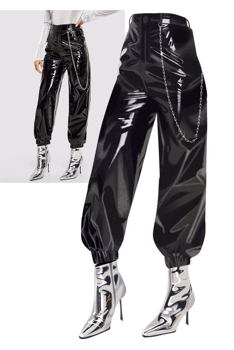 Draw Reference, Pants Drawing, Leather Tutorial, Formal Coat, Rock Outfits, Drawing Clothes, Cool Costumes, Parachute Pants, Leather Pants