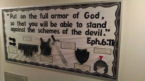 Armor of God bulletin board | Bulletin Boards | Pinterest | Armor ... Armor Of God Classroom Decor, Armour Of God Bulletin Board, Armour Of God Decorations, Castle Sunday School Room, Castle Bulletin Board Ideas, Armour Of God Vbs Decorations, Armor Of God Decoration Ideas, Armor Of God Decorations, Castle Bulletin Board