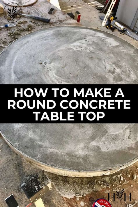 Round Dining Table Diy, Round Concrete Table, Concrete Top Dining Table, Concrete Outdoor Furniture, Round Concrete Dining Table, Round Outdoor Table, Diy Patio Table, Concrete Table Top, Round Patio Table