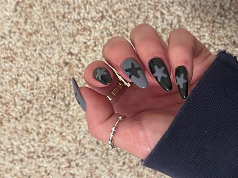 Grey Nail Designs, Navy Nails, Gray Nails, Gem Nails, Star Nails, Swag Nails, Nail Inspo, Cute Nails, Acrylic Nails