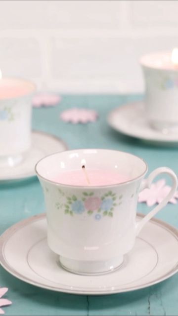 Jennifer | Crafts & DIY on Instagram: "Repurpose mismatched thrift store tea cups into beautiful DIY candles. They make a lovely handmade gift. #upcycle #thrifting #crafternoon #teacups #candlemaking #craftideas #craftblogger #craftersofinstagram" Diy Tea Cup, 2022 Haircut, Tea Cup Candles, Recycle Gifts, Tea Cup Candles Diy, Make Your Own Candles, Cup Candles, Homemade Birthday Gifts, Diy Tea