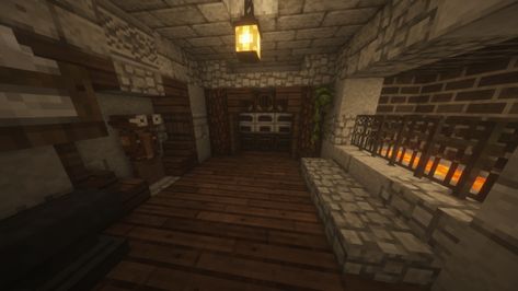 Minecraft Smithing Room Ideas, Blacksmith Area Minecraft, Minecraft Building Ideas Blacksmith, Smithing Room Minecraft, Minecraft Blacksmith Room, Minecraft Smithing Room, Minecraft Forge Room, Minecraft Black Smith Interior, Minecraft Fantasy Blacksmith