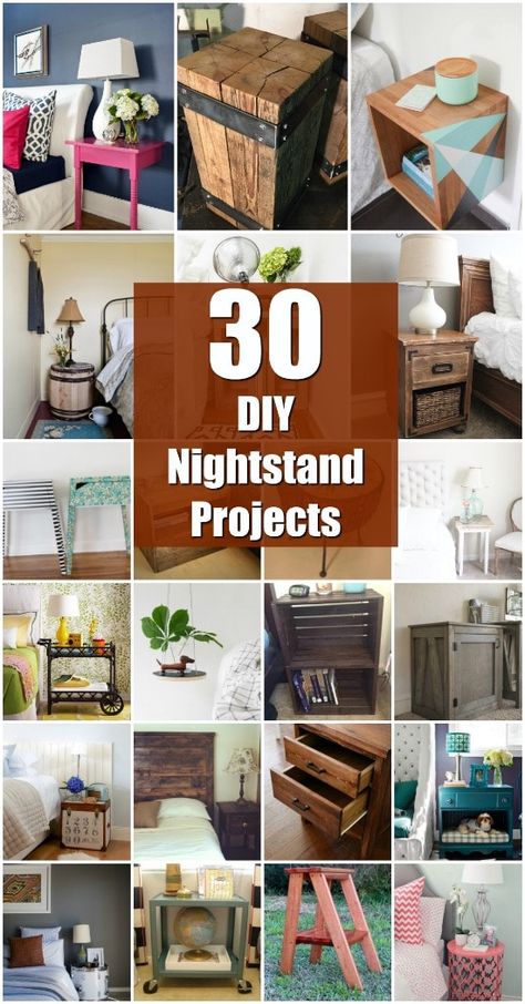 30 Amazingly Creative And Easy DIY Nightstand Projects - Lots of repurposing projects here! Easy Diy Nightstand, Diy Night Stand, Unusual Bedside Tables, Diy Bedside Table, Unique Nightstand, Diy Nightstand, Diy Holz, Dressing Tables, Bedroom Night Stands