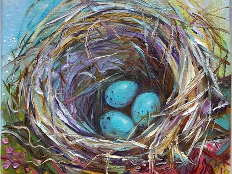 Bird's Nest Oil Painting Red Finch Nest Original Art | Etsy Red Finch, Nest Painting, Bird Nest Painting, Nest Art, Sailboat Art, River Painting, Landscape Quilts, Summer Painting, Farm Art