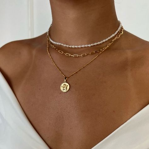 Pacific Ave Necklace | Truly Blessed Jewels – TBJ Gold Jewerly Necklace, Summer Gold Jewelry Aesthetic, Jewelry Pairing Ideas, Pearl Beach Jewelry, Pearl And Gold Necklace Stack, Summer Gold Necklace, Simple Necklace Layering, Summer 2024 Jewelry, Layered Jewelry Necklaces