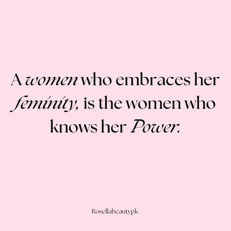 Being feminine is your strength, not a weakness. Society may see femininity as being soft, easy to approach, or demandable, but true femininity is about owning your power, being confident in who you are, and standing tall in your softness. Femininity isn’t about being accessible to others—it’s about embracing the grace, strength, and beauty within you. To all women out there: don’t let the world make you feel ashamed of your girlishness or femininity. It’s not something to hide, it’s somethin... True Femininity, Being Feminine, Define Feminine, Being Confident, Feminine Aesthetic, The Grace, Divine Feminine, Make You Feel, Let It Be