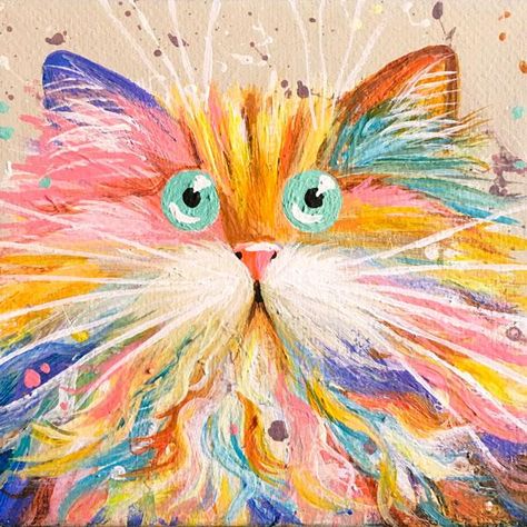 Cat Painting Colorful, Colourful Cat Painting, Colorful Cats Painting, Rainbow Cat Painting, Twilight Painting, Cat Impressionism, Baby Painting, Rainbow Cat, Cats Illustration