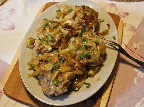 Braised Chicken with Honey Lemon Leeks – Delicious on a Dollar Chicken With Honey, Brown Rice Pilaf, Roasted Leeks, Potato Leek Soup, Pork Dinner, Leek Soup, Braised Chicken, The Onion, Honey Lemon