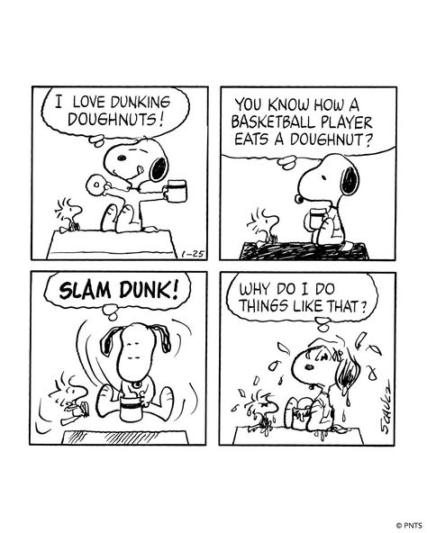 🍩 This Peanuts comic strip was first published on this day in 1982. | Instagram Simple Comic, Peanuts Comic Strip, The Peanuts, January 25, Peanuts Gang, Basketball Players, Comic Strip, Peanuts Comics, Snoopy