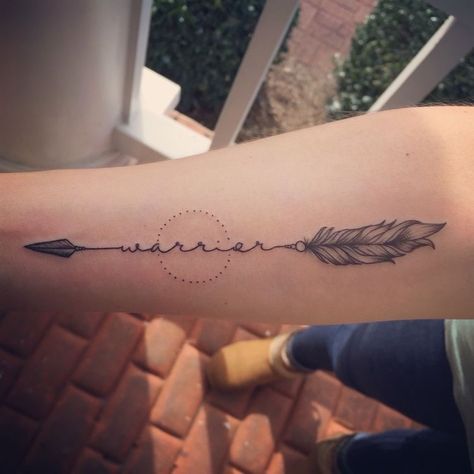 Arrow Warrior Tattoo, Warrior Word Tattoo, Warrior Arrow Tattoo, Courage Tattoo For Women, Small Warrior Tattoos For Women, Female Warrior Tattoo Strength, Tattoos For Abused Women, Tattoo Wrist Ideas, Warrior Symbol Tattoo Female